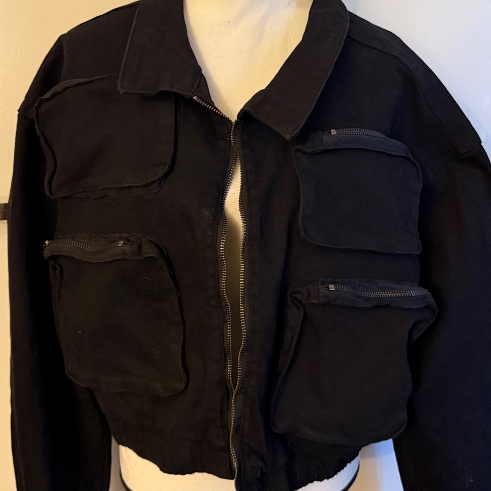 American Bazi Black Denim Cargo Jacket 🔥